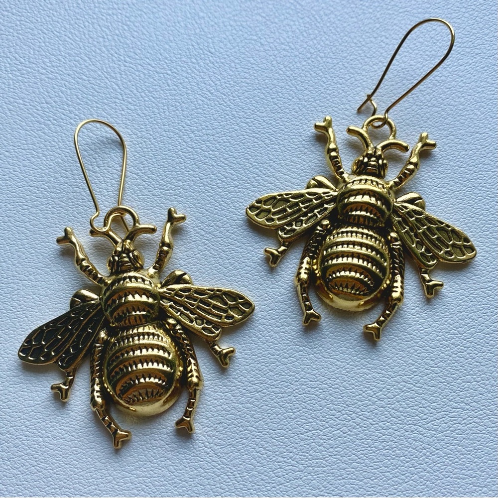 Gold Bee Dangle Earrings